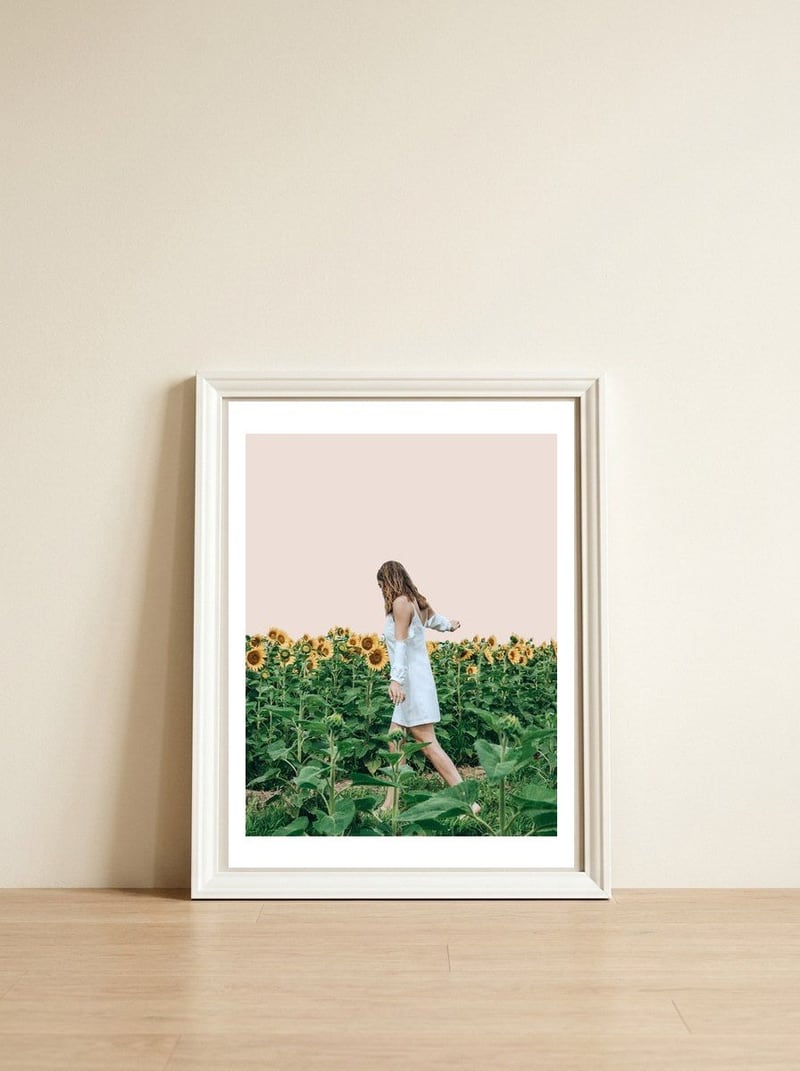 Lost In Sunflowers — framed, leaning against the wall