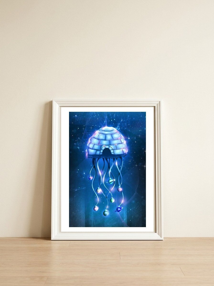 Christmas Jellyfish — framed, leaning against the wall