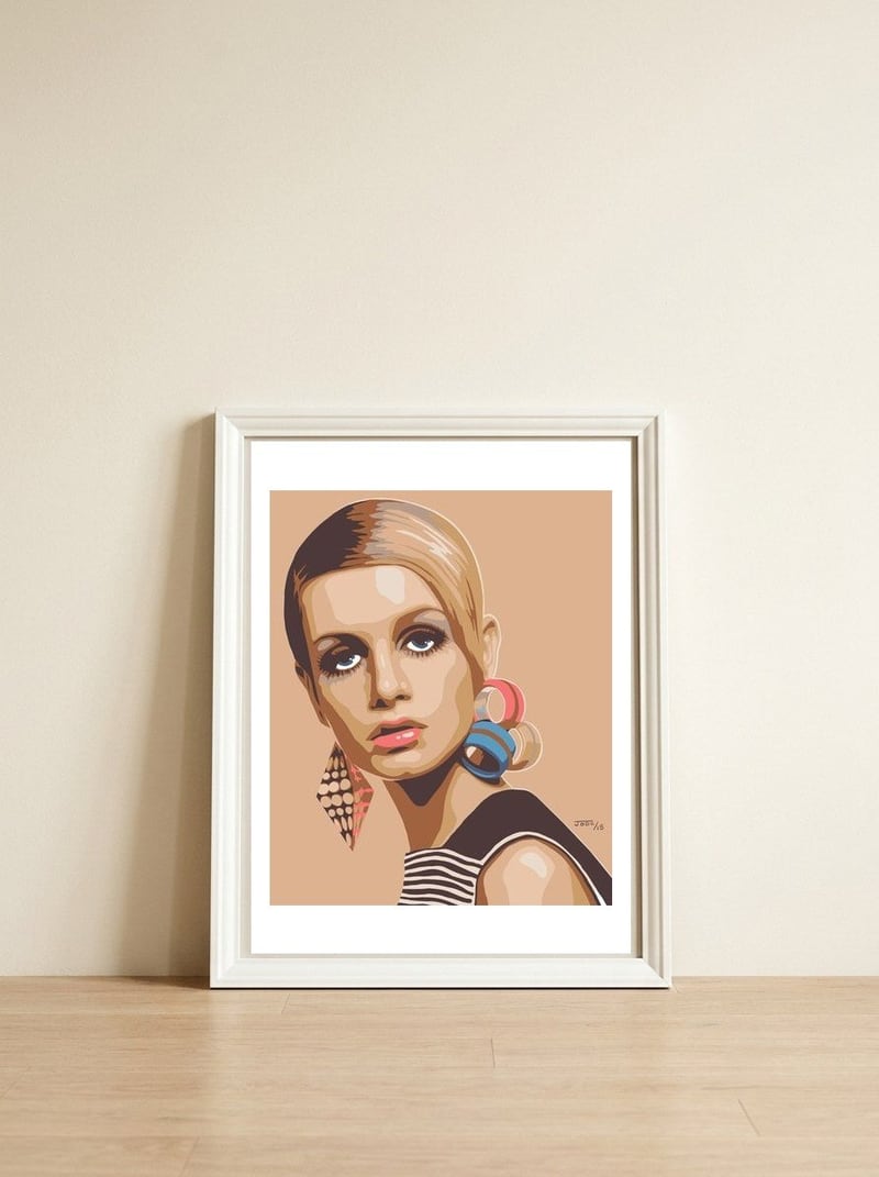 Twiggy — framed, leaning against the wall