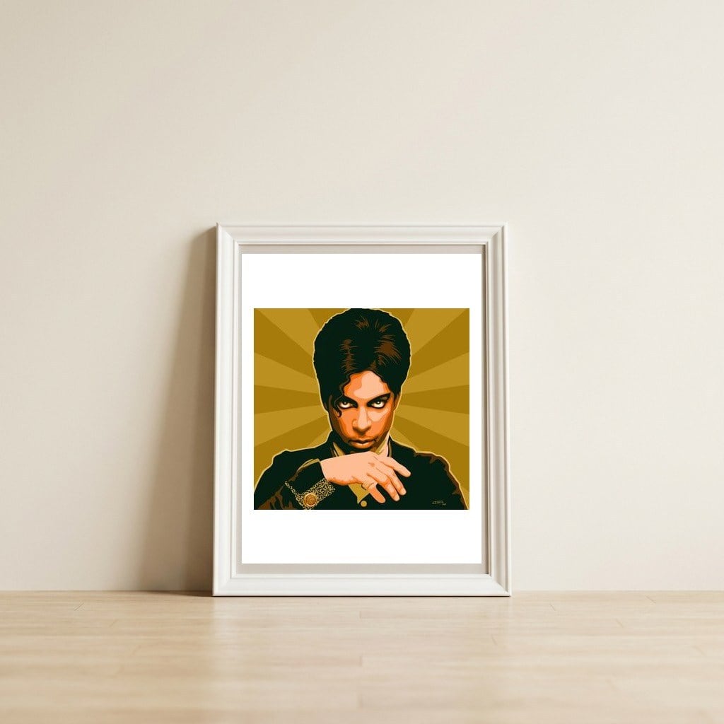 Prince Portrait — framed, leaning against the wall