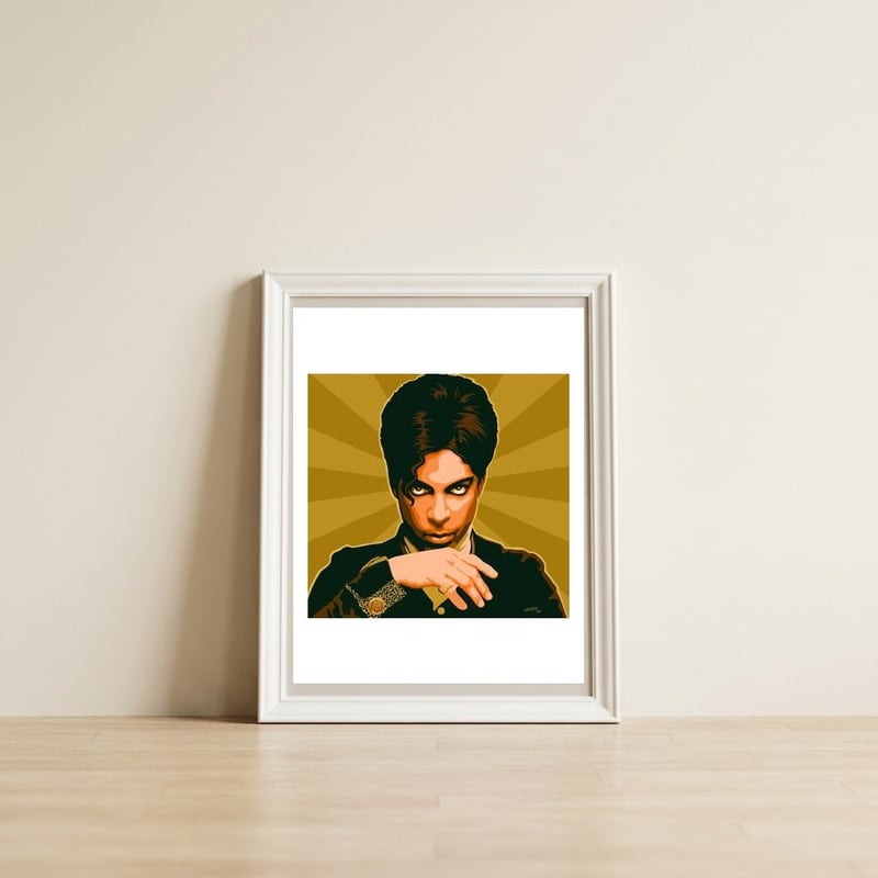 Prince Portrait — framed, leaning against the wall