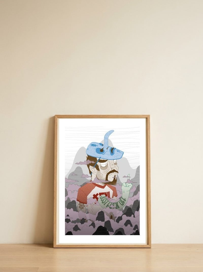 JFO — framed, leaning against the wall