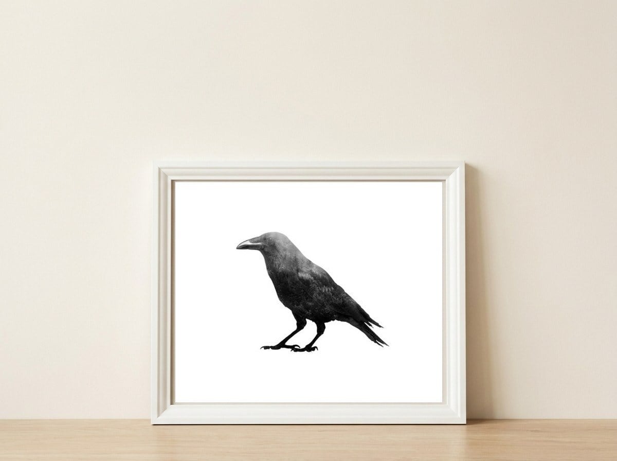 Crowscape — framed, leaning against the wall