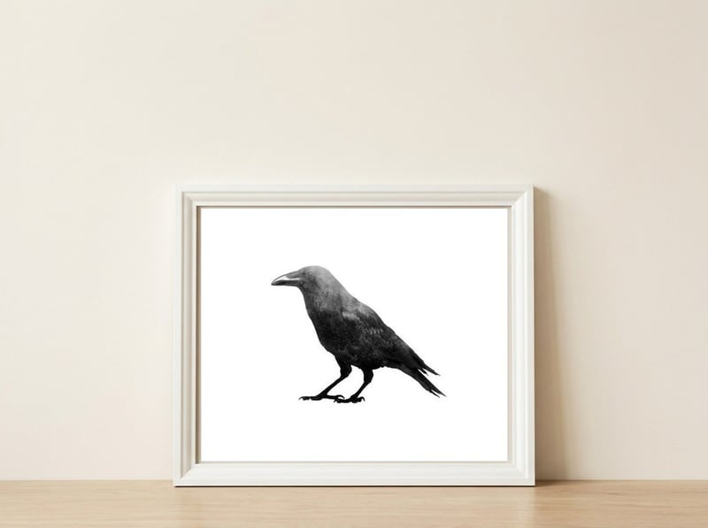 Crowscape — framed, leaning against the wall