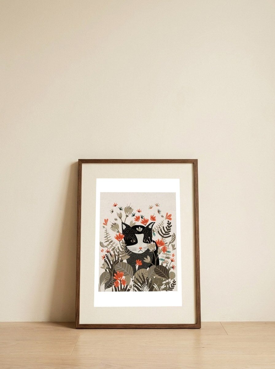 Curious Cat - By Elenor — framed, leaning against the wall