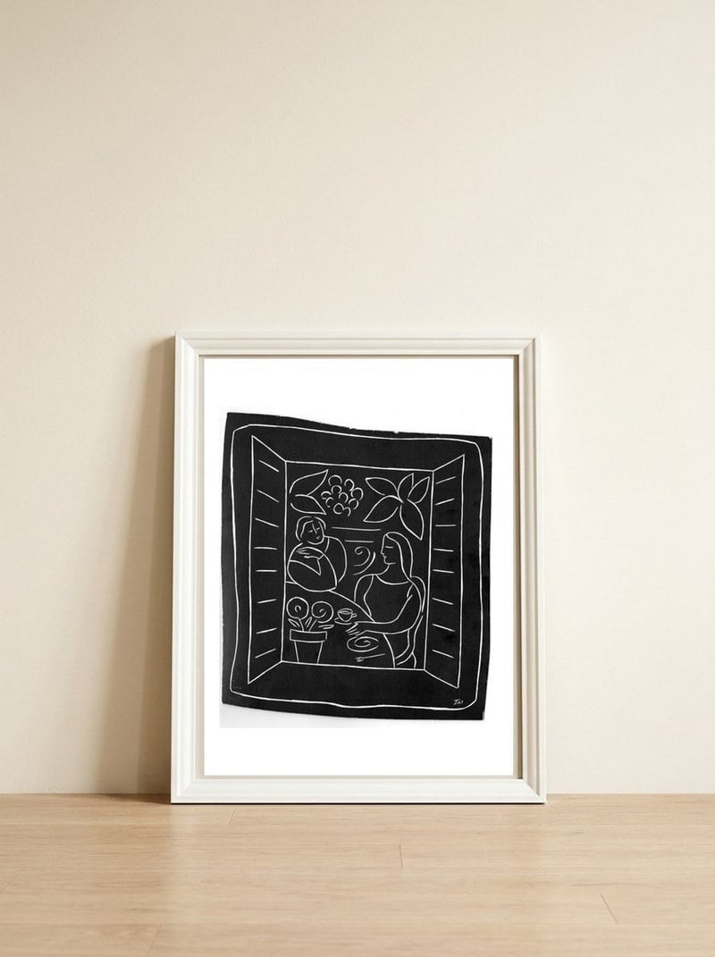 Tea Time — framed, leaning against the wall