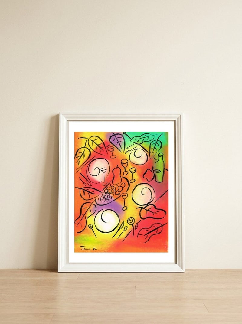 Tabletop — framed, leaning against the wall