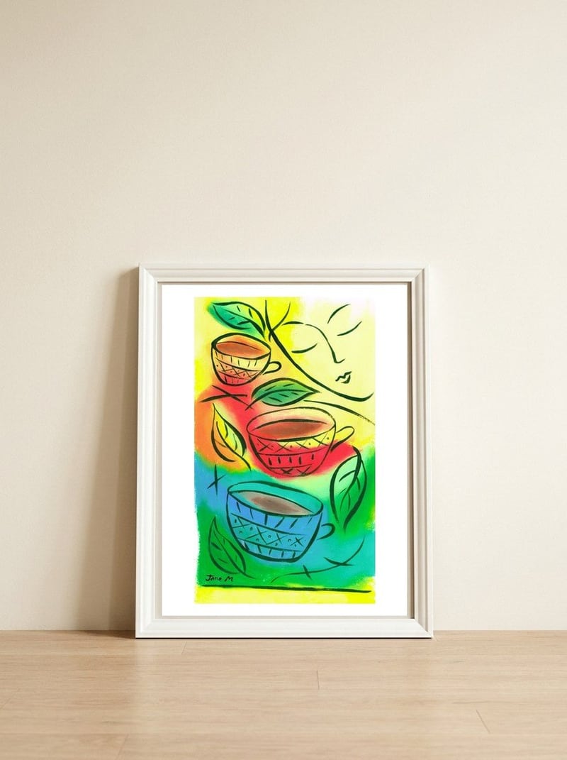 Three Cups Of Tea — framed, leaning against the wall
