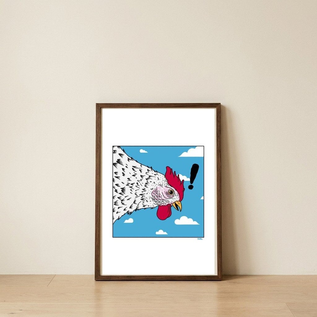 CHICKEN — framed, leaning against the wall