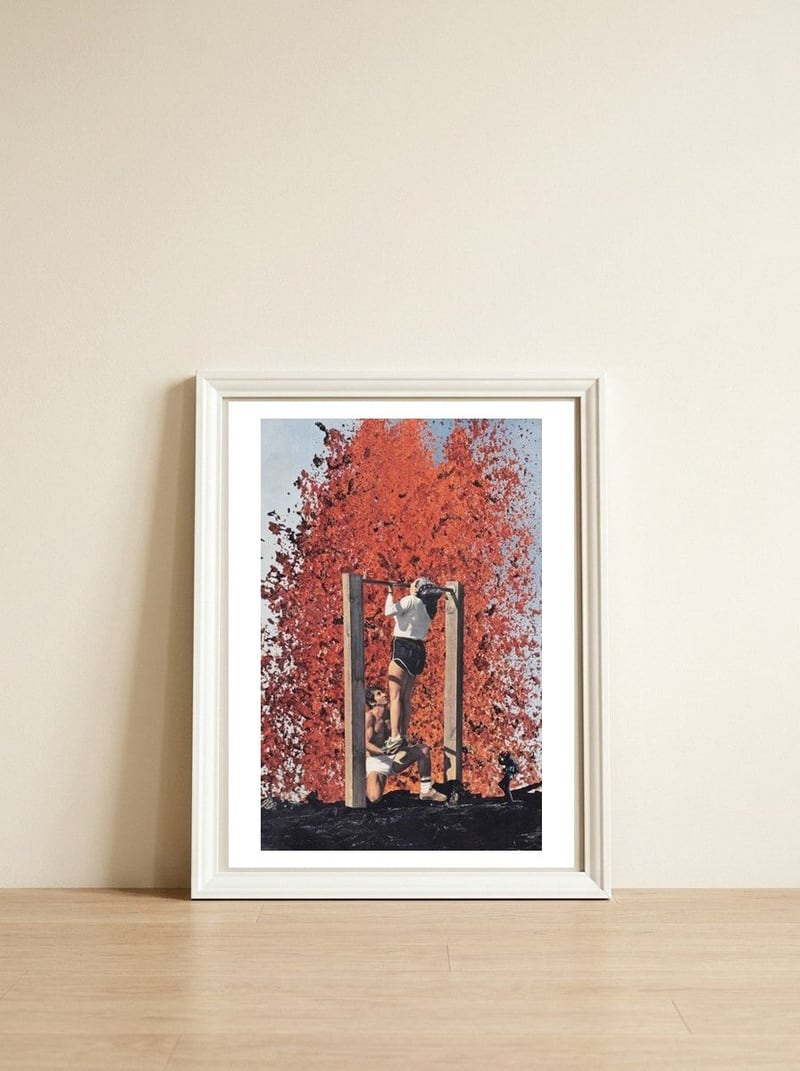 Burning Workout — framed, leaning against the wall