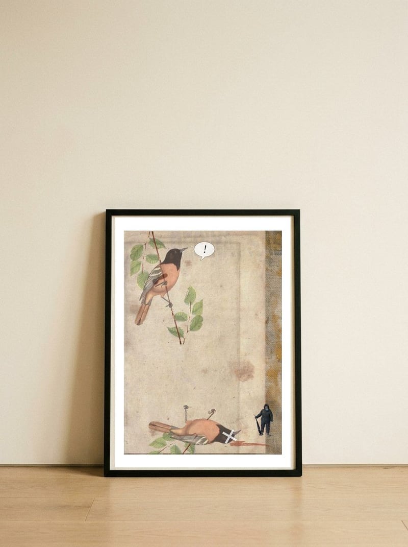 The Hunter — framed, leaning against the wall