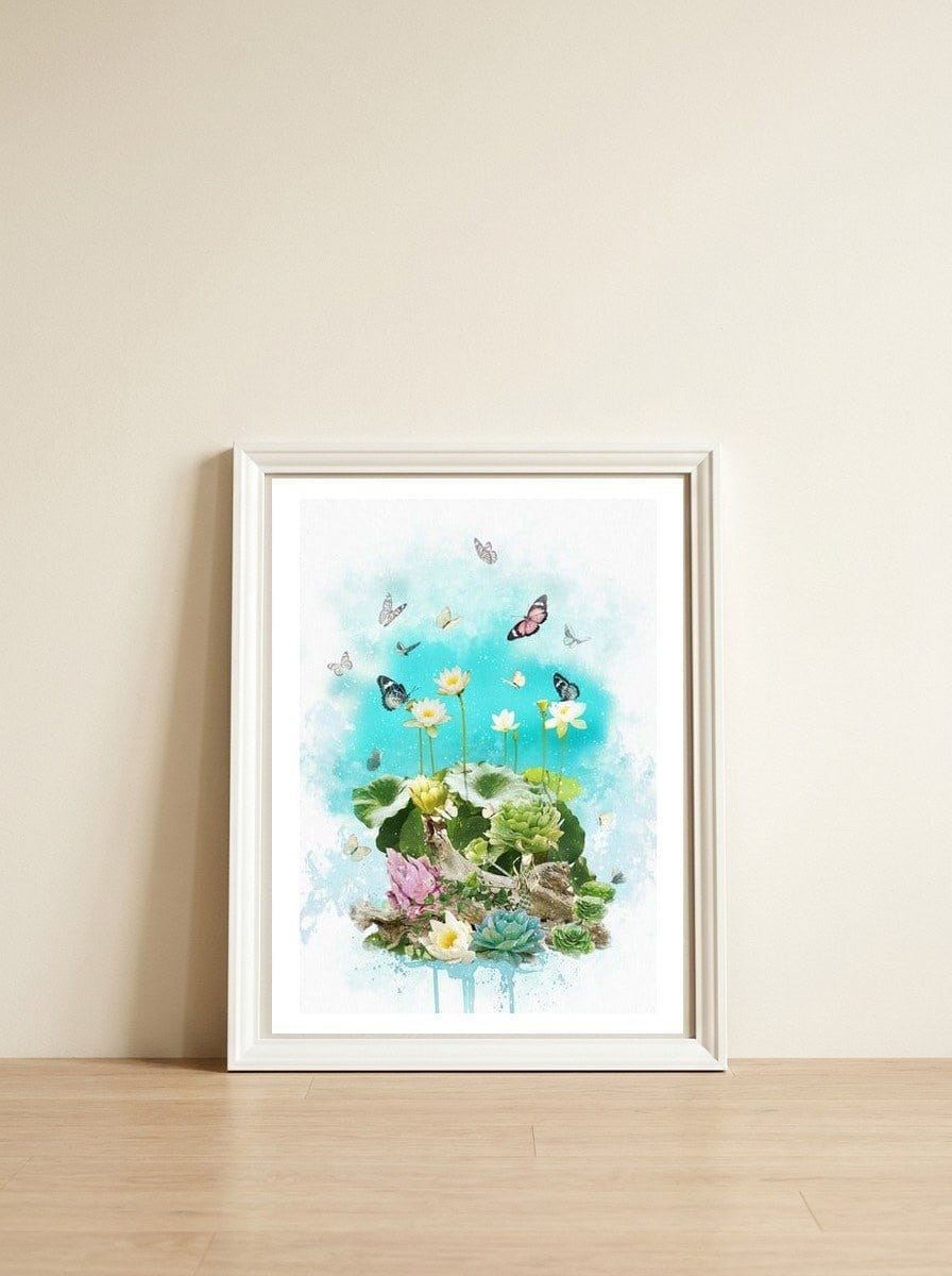 Lotus — framed, leaning against the wall