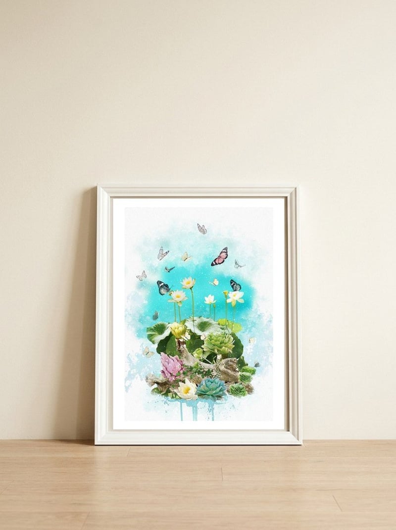 Lotus — framed, leaning against the wall