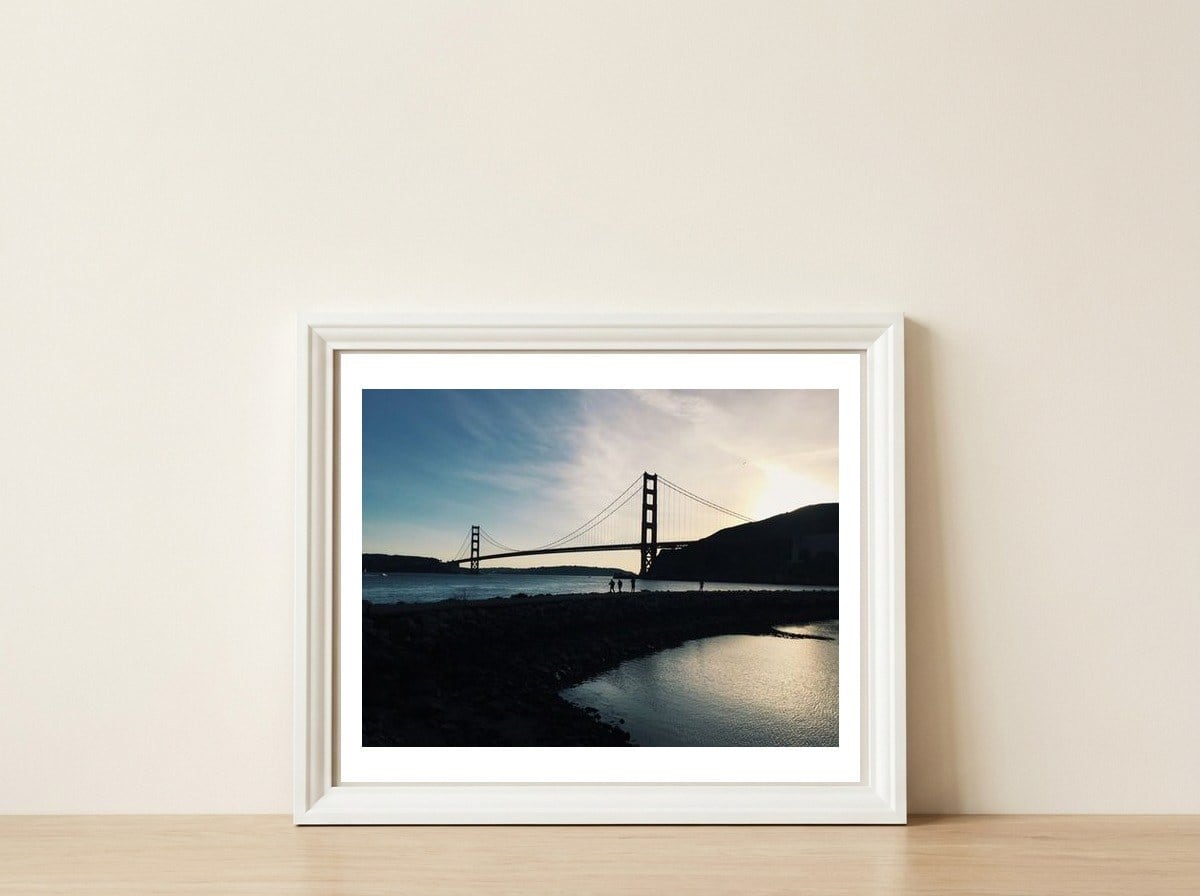 Golden Gate Bridge I — framed, leaning against the wall