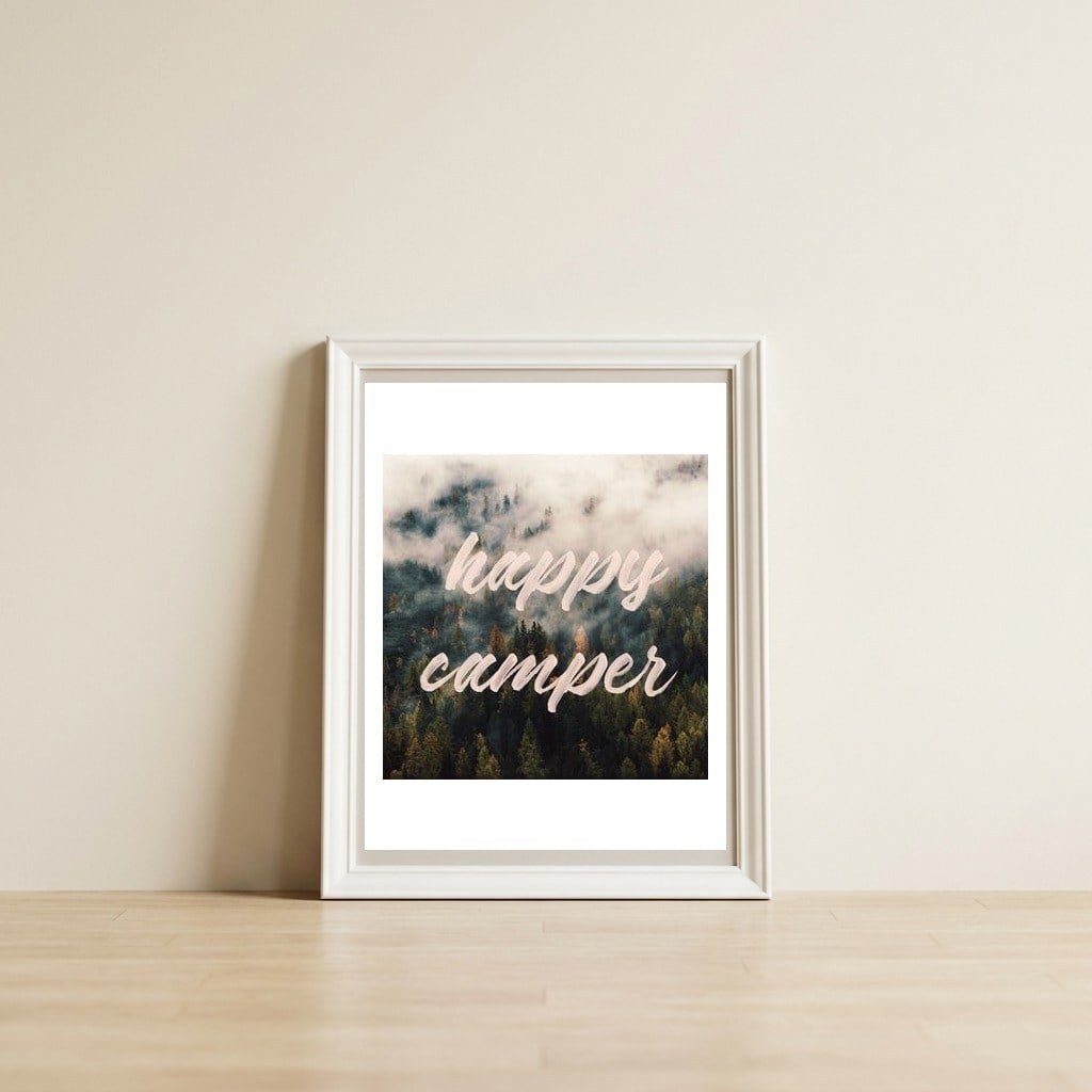 Happy Camper — framed, leaning against the wall