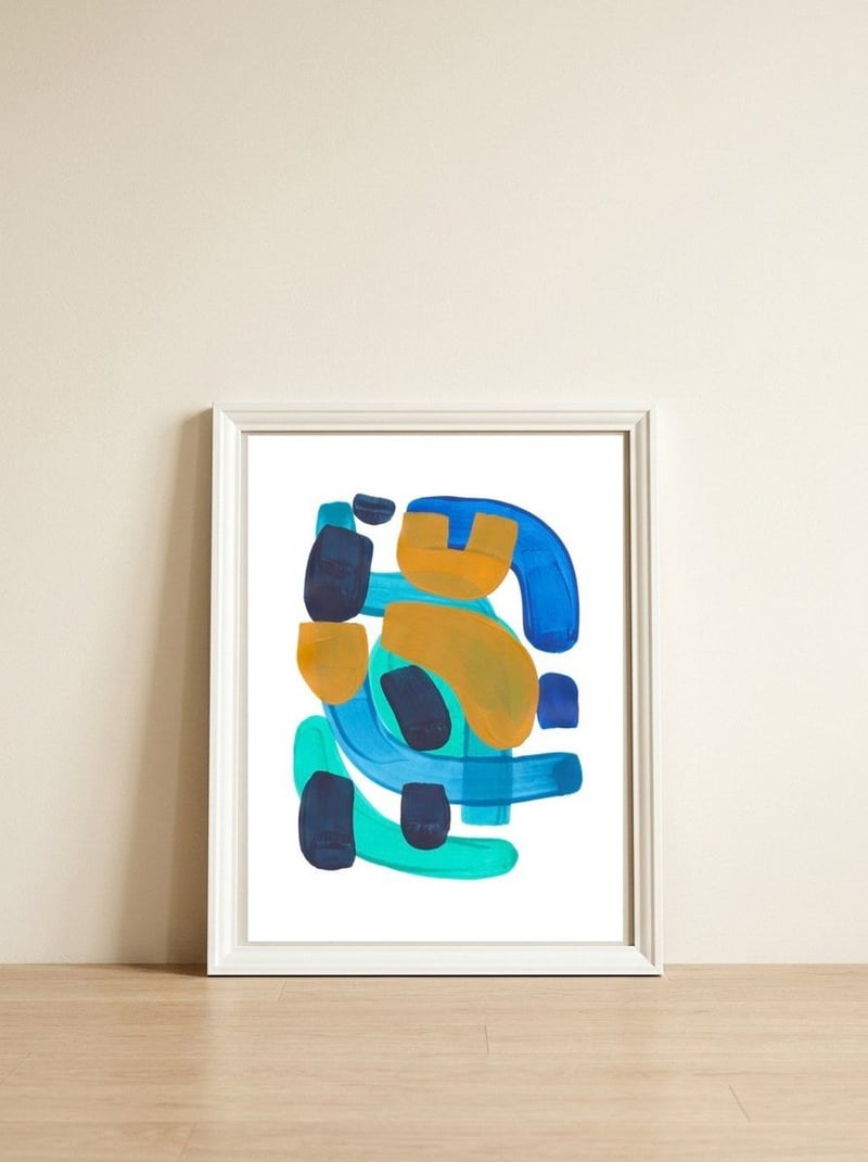 Marine Shapes Yellow Accent — framed, leaning against the wall