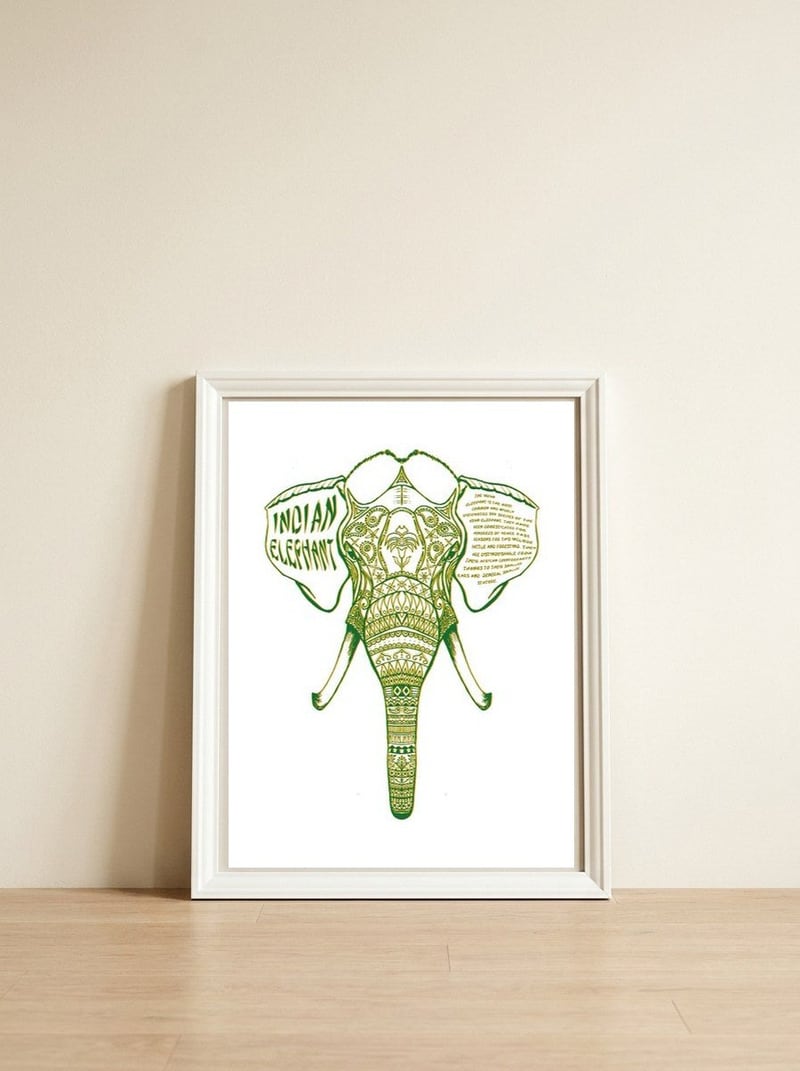 Indian Elephant — framed, leaning against the wall