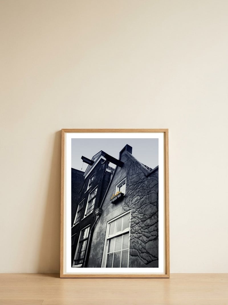 Amsterdam. House With Yellow Flowers. — framed, leaning against the wall