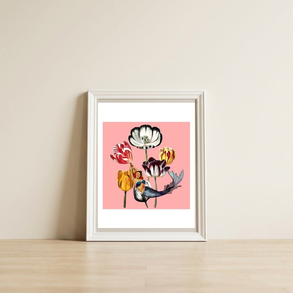 Mermaid On Earth Pink — framed, leaning against the wall