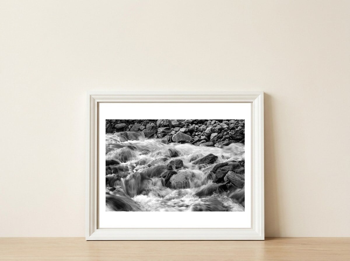 Mountain brook — framed, leaning against the wall