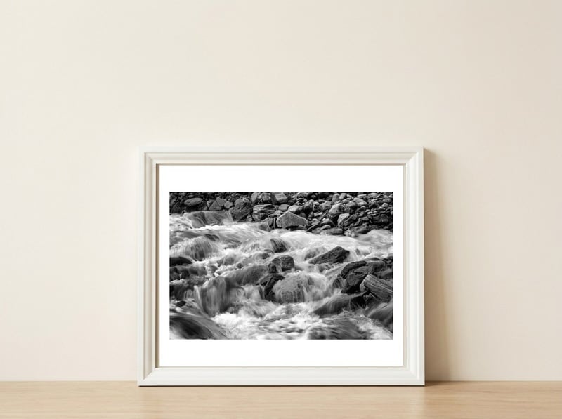 Mountain brook — framed, leaning against the wall