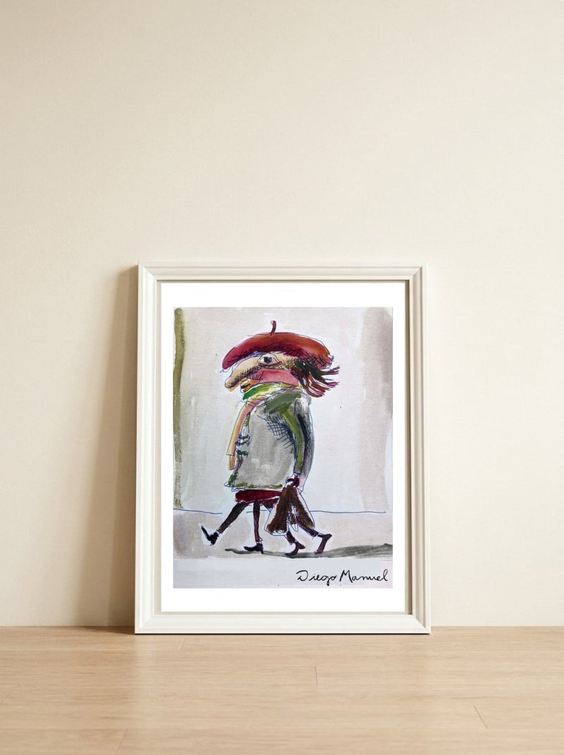 the artist — framed, leaning against the wall