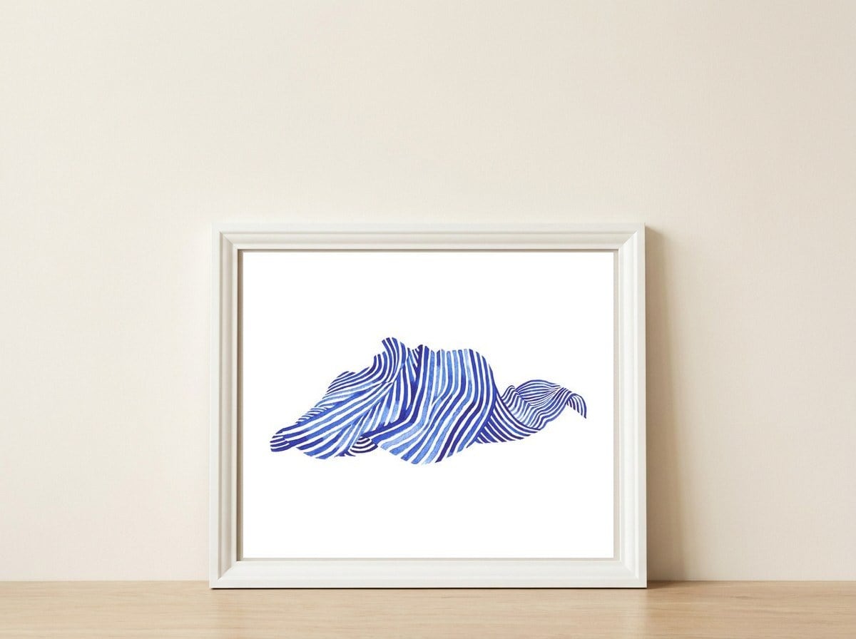 Waves — framed, leaning against the wall