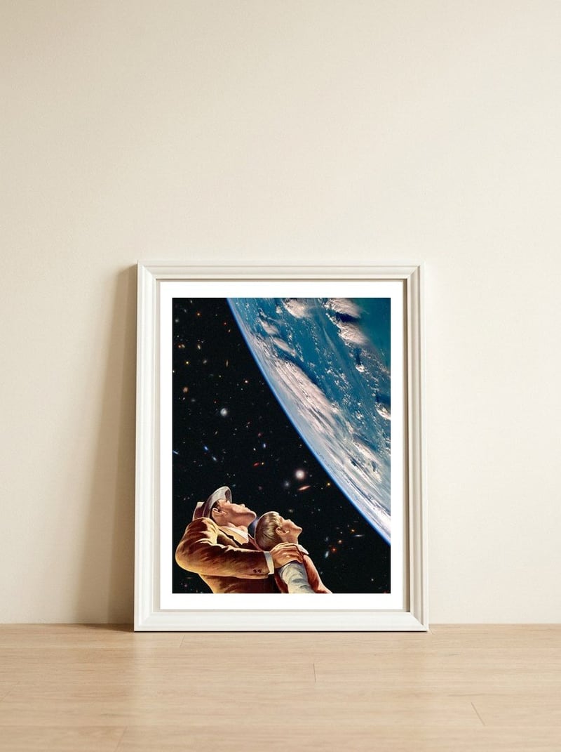 Father Son Bonding — framed, leaning against the wall