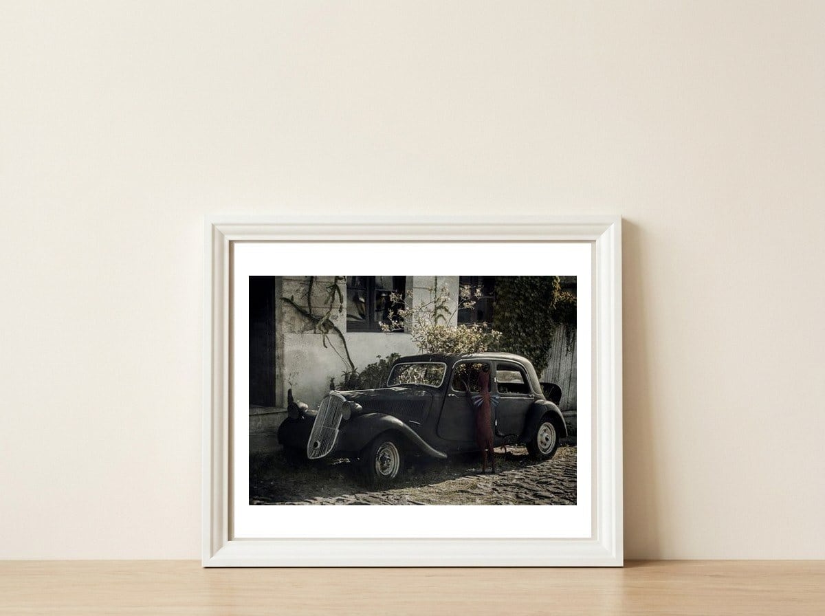 El Viaje — framed, leaning against the wall