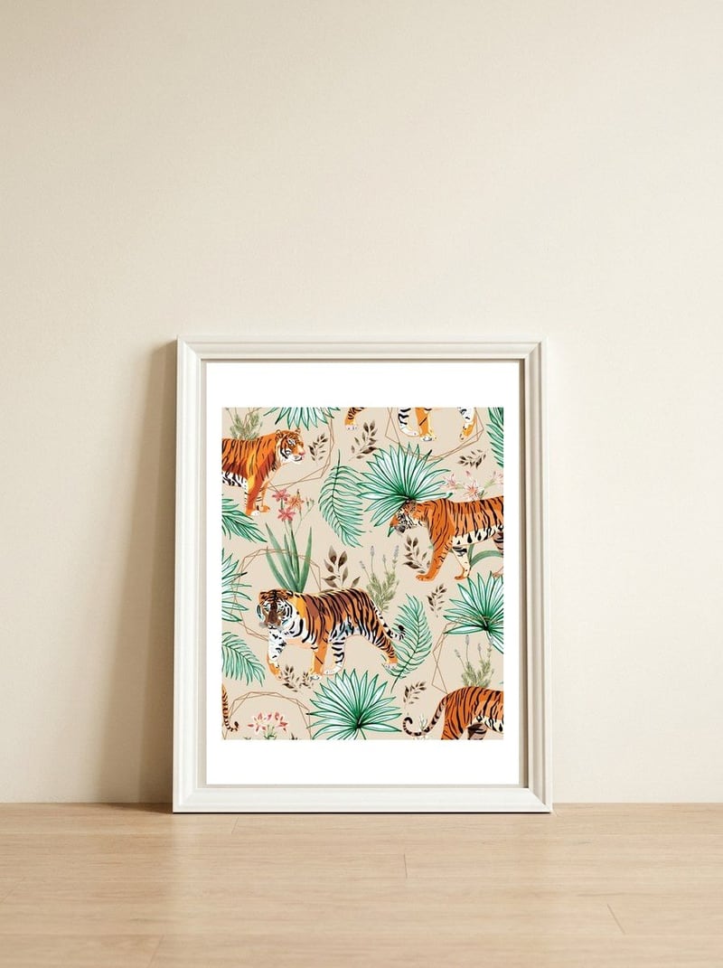 Tropical And Tigers — framed, leaning against the wall