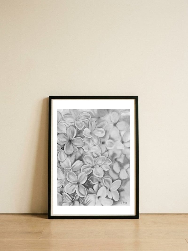 The Essence Of Spring in Monochrome — framed, leaning against the wall