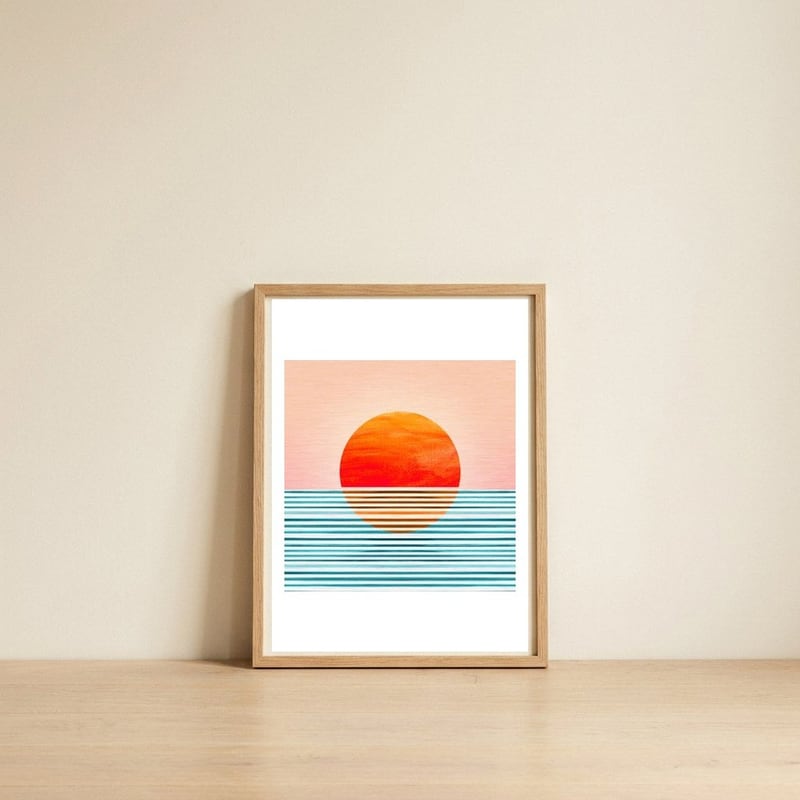 Minimalist Sunset III — framed, leaning against the wall