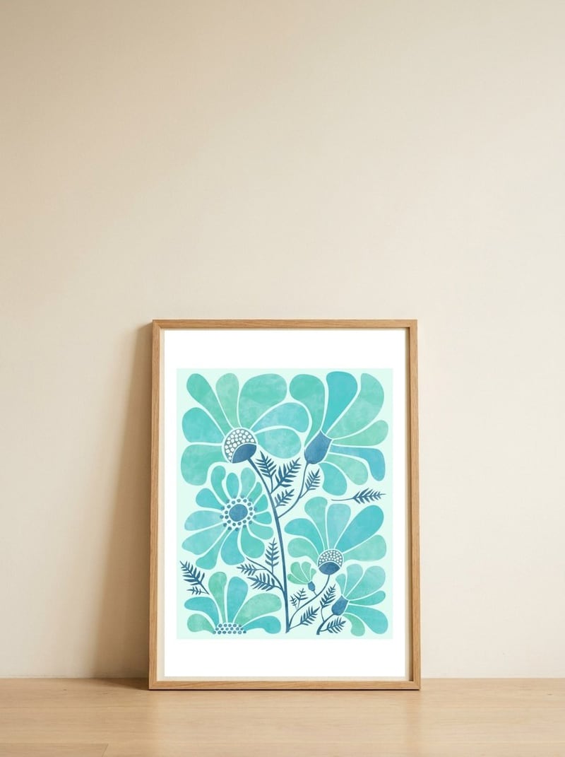 Himalayan Blue Poppies — framed, leaning against the wall