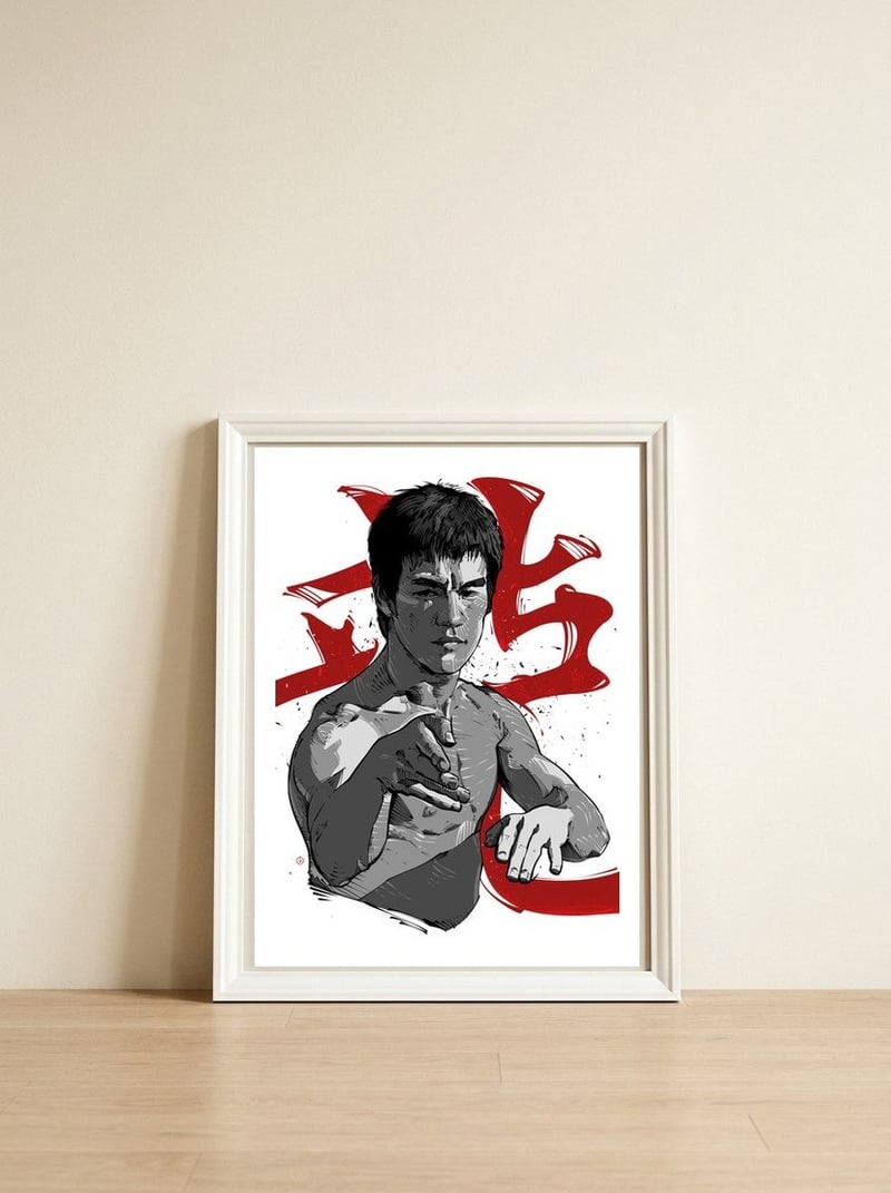 Bruce Lee — framed, leaning against the wall