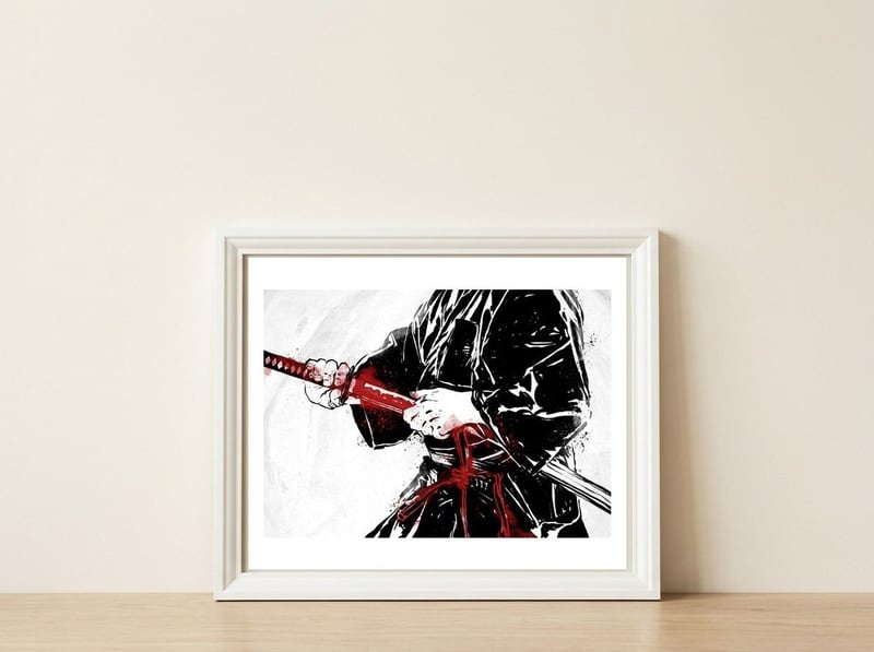Katana Man — framed, leaning against the wall