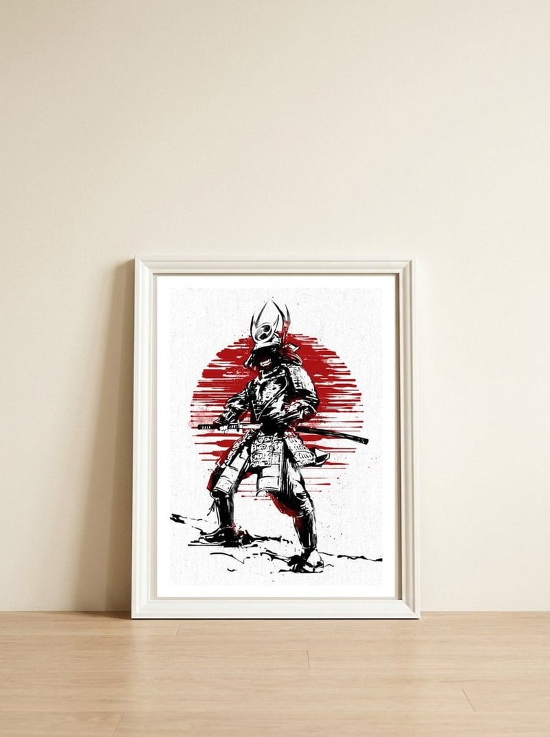 Red Sun Samurai — framed, leaning against the wall