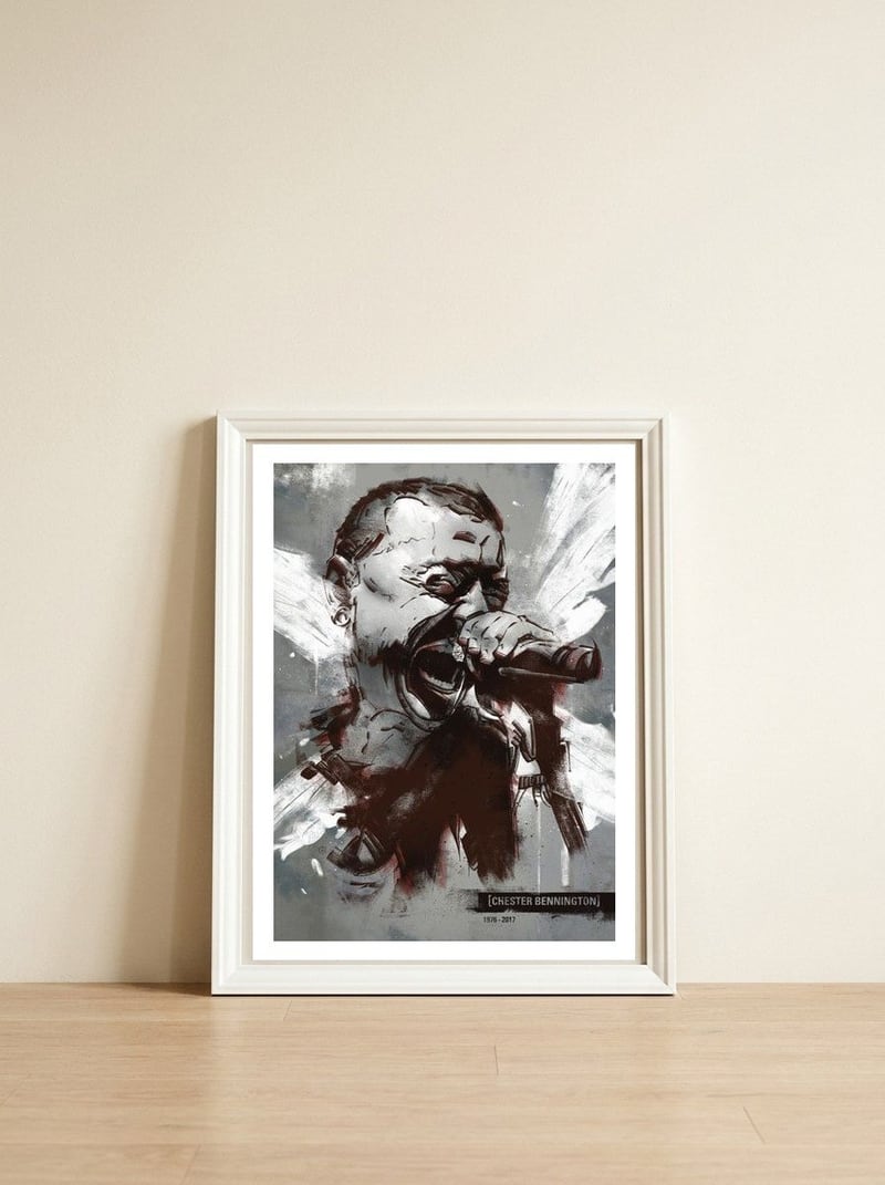 Chester Bennington — framed, leaning against the wall